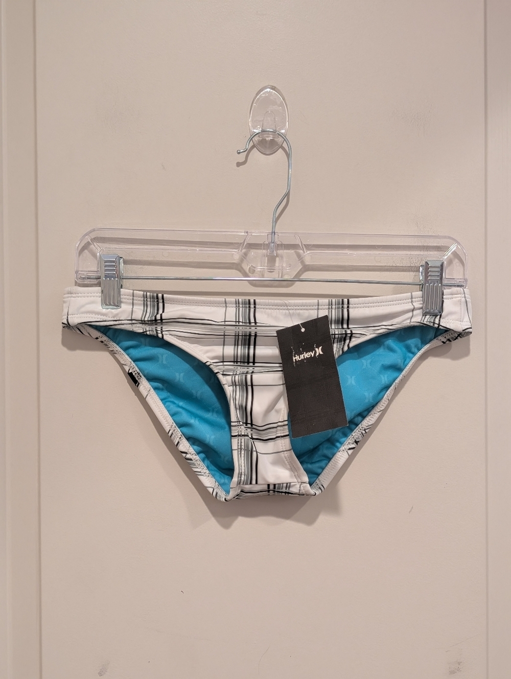 Hurley White Plaid Swim Bikini Briefs with Blue Lining Size Small